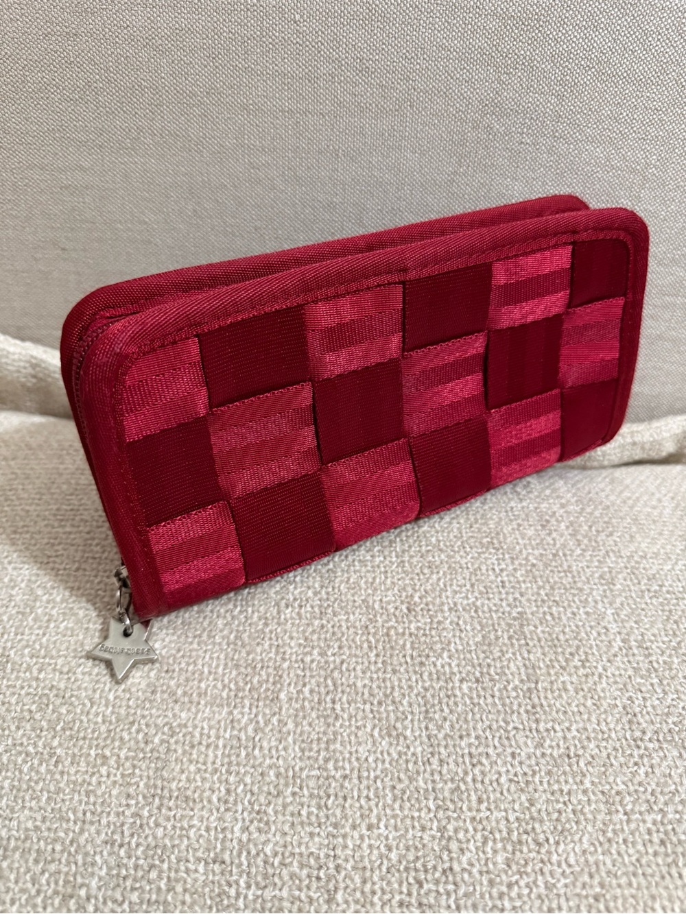 Harveys Red Woven Zip Wallet with Star Charm